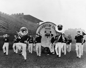 IMAGE:  The U of C Band marches with Big Bertha.