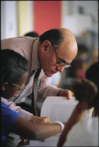 IMAGE: North Kenwood's director of curriculum Marvin Hoffman teaches an eight-grade social studies/writing class.