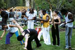 IMAGE:  Capoeira performers demonstrate the Brazilian martial art/dance form.