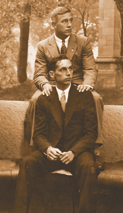 IMAGE:  In the mid-1930s Maroon lettermen Jay Berwanger (top) and Bill Haarlow carried the ball in Big 10 sports.