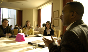 photo:  Fortune Brands manager Tony McClendon, AB’94, offers advice at Taking the Next Step.
