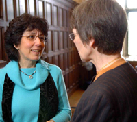 photo:  Terese Zimmer chats with Carol Randel after the press conference.