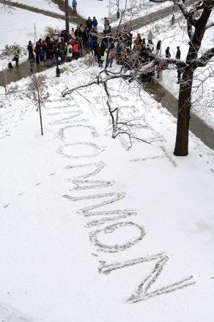 photo: Mother Nature provided the canvas for the protesters’ “Keep it UnCommon” message on the quads.