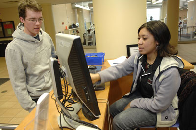 photo: checking people in at Ratner