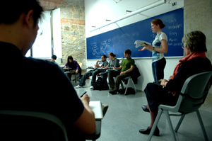 photo:  Third-year Alexandra Krysiak leads a discussion of the rise and fall of a Roman general: “What was Marius’s real downfall?”