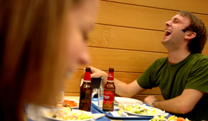 photo: Third-year Stefan Kamph eats lunch in the Pompeu Fabra cafeteria before heading to Spanish class.